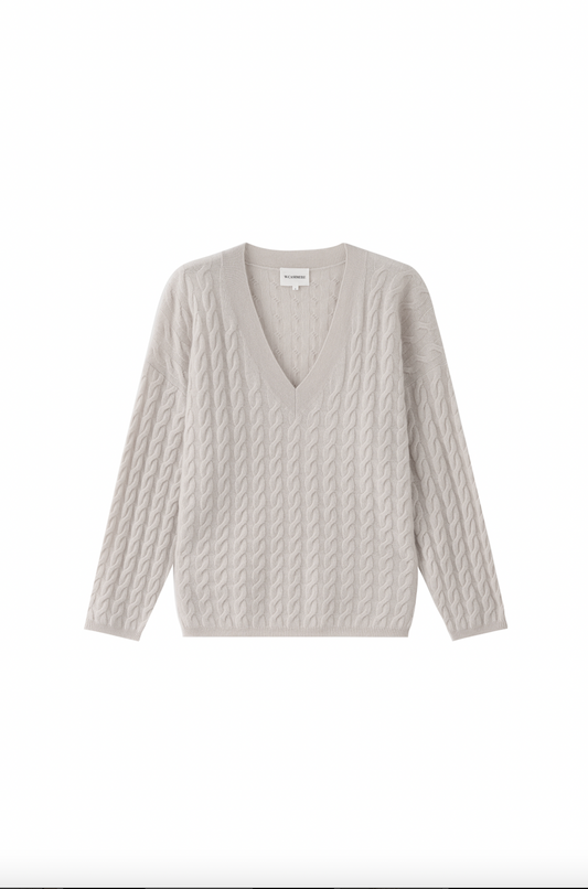 STETSON CABLE KNIT V-NECK FOG