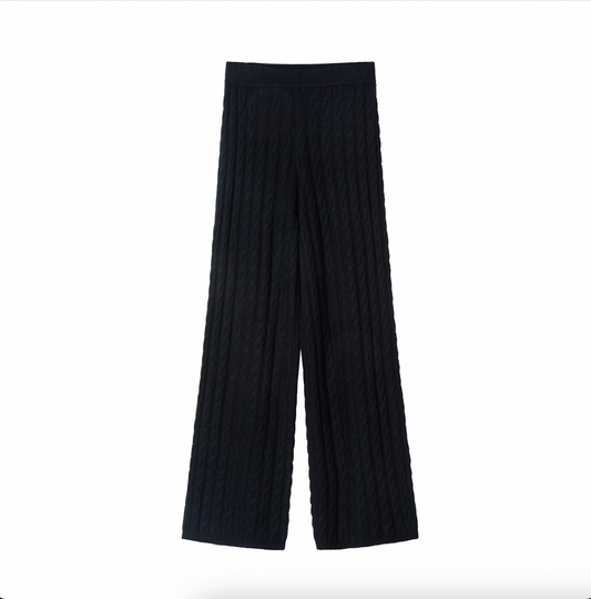 Cable-Knit wide leg pants in navy. 