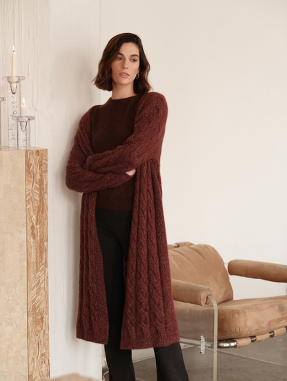 Cable-Knit Cardigan in color burgundy 