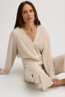 Women's cashmere knit ribbed cardigan in Oatmeal