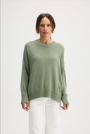 Women's oversized cotton cashmere sweater in Army Green