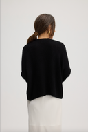 Women's Oversized Open Cashmere Cardigan with No Button in Black