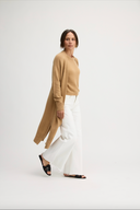 Women's long open front cashmere duster cardigan in Beige