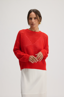 Women's pointelle knit sweater in Tomato