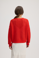 Women's pointelle knit sweater in Tomato