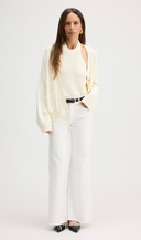 Women's off the shoulder cotton cashmere blend sweater in Ivory