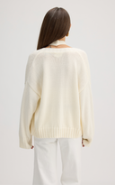 Women's off the shoulder cotton cashmere blend sweater in Ivory