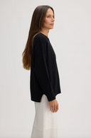 Women's oversized cotton cashmere sweater in Black