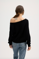 Women's off the shoulder cotton cashmere blend sweater in Black