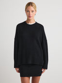 Shop women's black oversized cashmere crewneck sweater 