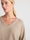 Shop women's v neck cashmere sweater in Taupe
