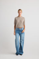 Womens Brushed Cashmere Short Sleeve Top in Beige