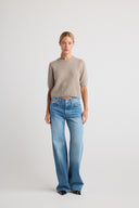 Womens Brushed Cashmere Short Sleeve Top in Beige