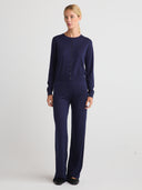 Women's wide leg silk cashmere pants in Navy