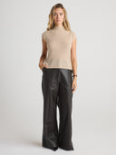 Womens Short Sleeve Mock Neck Cashmere Tee in Beige