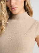 Womens Short Sleeve Mock Neck Cashmere Tee in Beige
