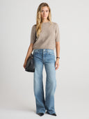 Women's Brushed Cashmere Short Sleeve Sweater in Heather Brown | Front View