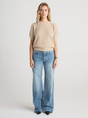 Women's short sleeve cashmere tee in Sand