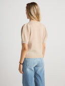 Women's short sleeve cashmere tee in Sand