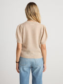 Women's short sleeve cashmere tee in Sand