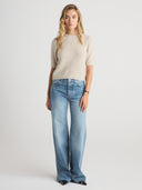 Women's Brushed Cashmere Short Sleeve Shirts in Earth Brown | Front View