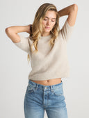 Women's Brushed Cashmere Short Sleeve Top in Earth Brown | Front View