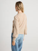 Womens Brushed V Neck Cashmere Balloon Sleeve Cardigan Sweater in  Jute
