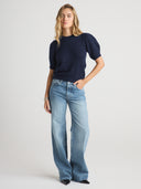 Women's short sleeve cashmere tee in Navy Blue