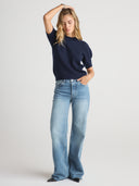 Women's short sleeve cashmere tee in Navy Blue