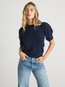 Women's short sleeve cashmere tee in Navy Blue