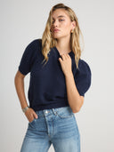 Women's short sleeve cashmere tee in Navy Blue