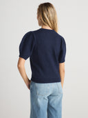 Women's short sleeve cashmere tee in Navy Blue