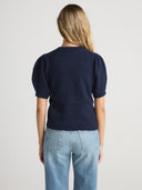 Women's short sleeve cashmere tee in Navy Blue