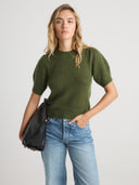 Women's short sleeve cashmere tee in Bay leaf