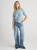 Womens Puff Sleeve Cashmere Sweater In Baby Blue