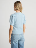 Womens Puff Sleeve Cashmere Sweater In Baby Blue