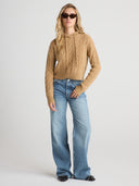 Women's Cable-knit Cashmere Hoodie in Sand I Front View 