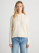 Women's Cable-knit Cashmere Hoodie in Ivory I Front View 