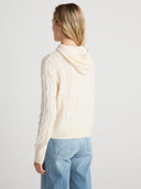 Women's Cable-knit Cashmere Hoodie Sweater in Ivory I Back Side View 