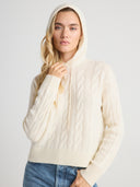 Women's Cable-knit Cashmere Hoodie in Ivory I Front View 