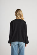 Women's oversized cashmere no button/open cardigan in Black