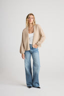 Women's oversized cashmere no button/open cardigan in Sand