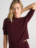Women's Short Sleeve Cashmere Top In Burgundy | Front View