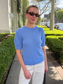 Women's 100% Cashmere Short Sleeve - 100% Pure Premium Knit in Cornflower | Front View