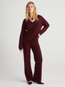 Women's 100% Cashmere V-Neck Sweater in Burgundy | Front View
