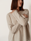 Women's Boat Neck Drop Shoulder Cashmere Sweater Dress in Heather Brown | Front View