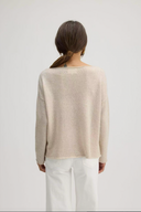 Women's Boat Neck Drop Shoulder Cashmere Top in Heather Brown | Back View