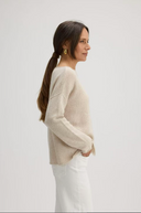 Women's Boat Neck Drop Shoulder Cashmere Top in Heather Brown | Side View