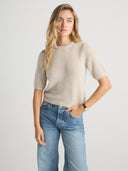 Women's Brushed Cashmere Short Sleeve Sweater in Earth Brown | Front View