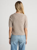 Women's Brushed Cashmere Short Sleeve Sweater in Heather Brown | Back View